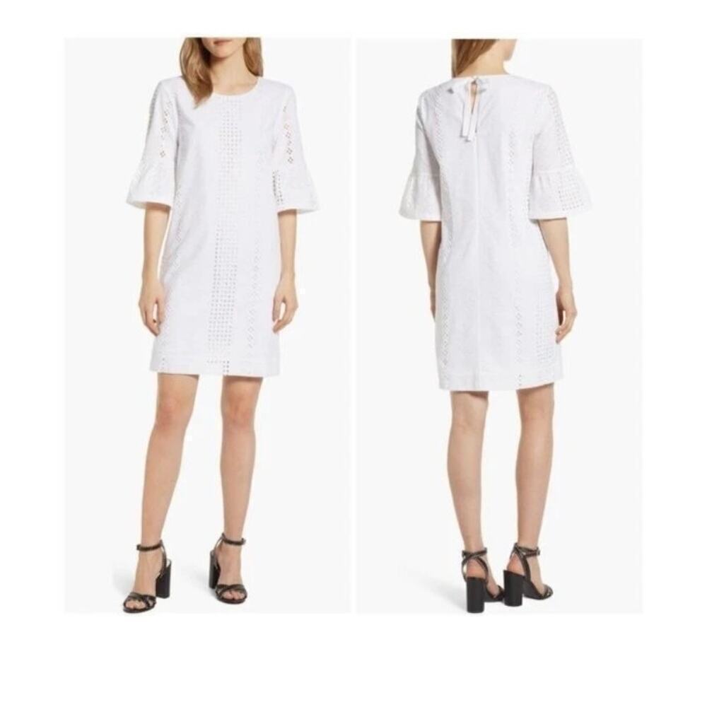 J Crew Flutter Sleeve Eyelet Dress White Womans Size 6